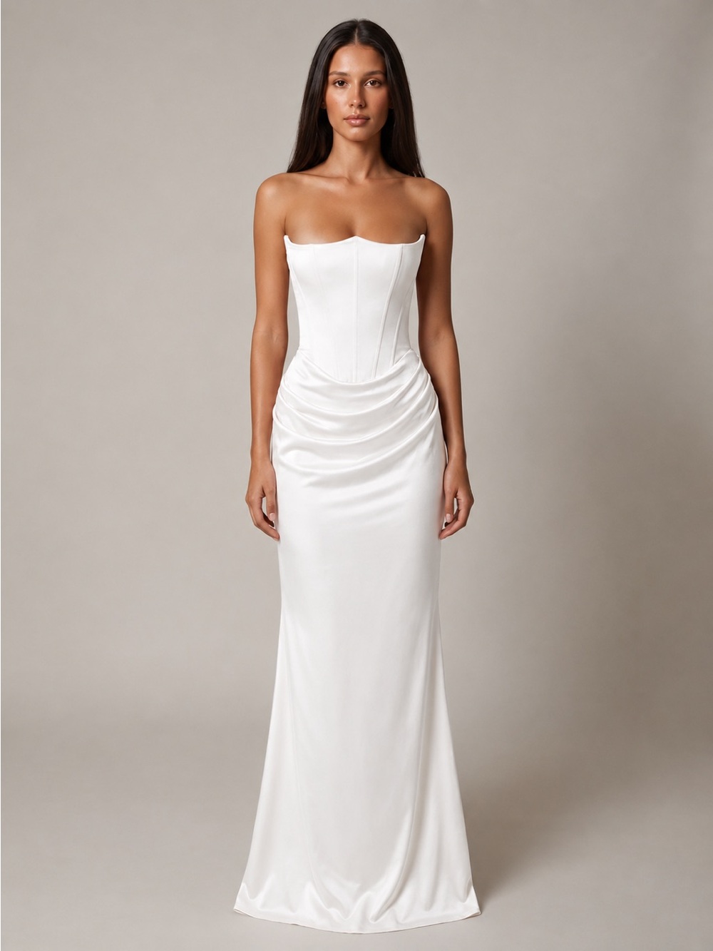 Florence the Label Strapless White Satin Mermaid Evening Dress